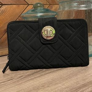 Vera Bradley Quilted Turnlock Wallet in Cotton Black